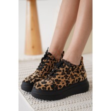 Lauren Kadın Gizli Topuk Siyah Taban Leopar Spor Ayakkabı