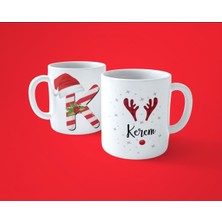 K Harfli Isimli, Yeni Yıla Özel, Şık ve Kişisel Tasarımlı Beyaz Kupa Bardak