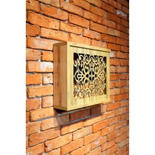 Ahşap Sürgülü Saklama Kutusu, Yana Açılır, Motifli, 35X40X11 cm Kahverengi