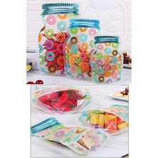 3 Boy Kavanoz Görünümlü Donut Desenli Kilitli Saklama Kabı Seti