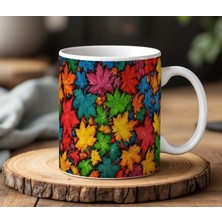 Sonbahar Yaprak Desenli 330ML Seramik Beyaz Kupa, Şıklık ve Kullanışlılık Sunar