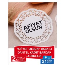 Baskılı Sunum Bardak Altlığı 9cm, 2 Model, 3 Renk, 7'şer Adet, Toplam 21 Adet