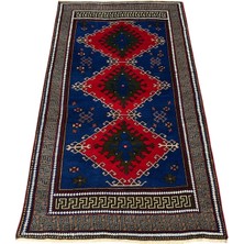 El Dokuma Sıfır Obruk Halısı 124X210 Lacivert Kırmızı Yün Halı