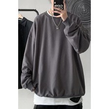 Düz Füme Orta Kalınlıkta Kumaş Oversize Unisex Sweatshirt