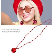 Kırmızı Renk 80S 90S Retro Plastik Disko Toplu Gözlük ve Plastik Disko Kolye Set Hawai