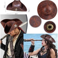 Eskitme Tarz Kahverengi Vilineks Karayip Korsan Jack Sparrow Şapkası Hallow