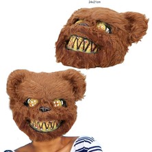 Halloween Plastik Üzeri Peluş Katil Ayı Maskesi Kahverengi Renk 1 Adet