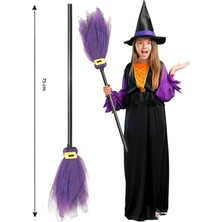 Halloween Yetişkin Çocuk Uyumlu 75 cm Tüllü Cadı Süpürgesi Mor Renk 1 Adet