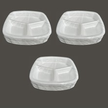 Yalnızca 100 Karakter Sınırında ve Olumlu Bir Ürün Başlığı:  
3 Bölmeli Tek Kullanımlık Köpük Tabak 23.5X25 Cm, 10'lu Paket, Beyaz