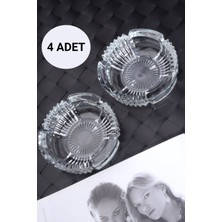 4 Adet Şeffaf Cam Kristal Lüks Küllük ve Kül Tablası, Yuvarlak Tasarım