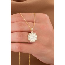 925 Ayar Gümüş Ayetel Kürsî Çiçek Kolye – Zirkon Taşlı – 45 cm Zincir