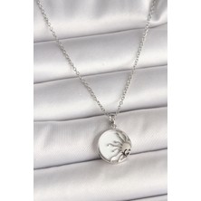 316L Çelik Gümüş Renk Zincir Beyaz Mineli Gün Batımı Model Kadın Kolye