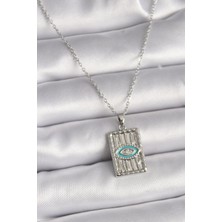 316L Çelik Gümüş Renk Zincir Göz Işlemeli Madalyon Model Kadın Kolye