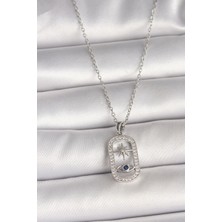 316L Çelik Gümüş Renk Zincir Zirkon Taşlı Göz Yıldız Model Kadın Kolye