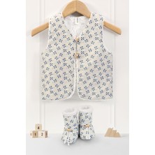 Hamur Unisex Yelek ve Patik Takımı 2 li Set Çift Taraflı Düğmeli Yenidoğan Pamuklu Koyun Tüyü Moi