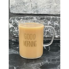 Şık 400 ml Borosilikat Cam Kupa, Altın Yazı, Beyaz Renk