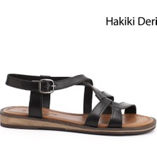 GÖNDERİ Kadın Siyah  Hakiki Deri Sandalet