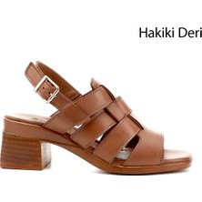 Gönderi(r) Kadın Taba Antik Örgü Bantlı  Kalın Topuklu Hakiki Deri Sandalet