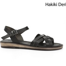 Kadın Siyah Parmak Arası Hakiki Deri Sandalet
