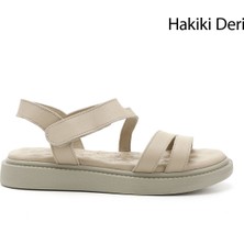 Gönderi(r) Kadın Bej  Cırt Bantlı Dolgu Taban Hakiki Deri Comfort Sandalet