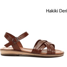Gönderi(r) Kadın Kahverengi Çapraz Bantlı Hakiki Deri Sandalet