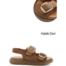 GÖNDERİ Kadın   Cırtlı Tokalı Dolgu Taban Hakiki Deri Comfort Sandalet