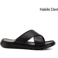 Gönderi(r) Erkek Siyah Çapraz Bantlı Hakiki Deri Terlik