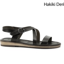 GÖNDERİ Kadın Siyah  Hakiki Deri Sandalet