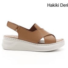 Gönderi(r) Kadın Taba Cırt Bantlı Dolgu Topuk Hakiki Deri Comfort Sandalet