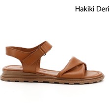 GÖNDERİ Kadın Taba Antik  Cırt Bantlı Hakiki Deri Sandalet