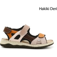 Gönderi(r) Kadın Tabaya Vizon Cırt Bantlı Dolgu Topuk Hakiki Deri Comfort Sandalet