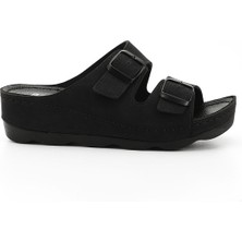 GÖNDERİ Kadın Siyah  Tokalı Dolgu Topuk Comfort Terlik