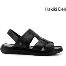 GÖNDERİ Erkek Siyah  Hakiki Deri Comfort Sandalet