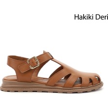 GÖNDERİ Kadın Taba Antik  Tokalı Burnu Kapalı Hakiki Deri Sandalet