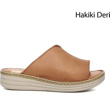 GÖNDERİ Kadın Taba  Dolgu Topuk Hakiki Deri Comfort Terlik