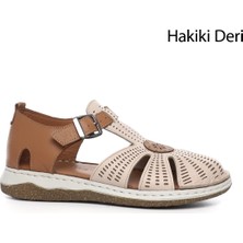 GÖNDERİ Kadın Bej  Dolgu Topuk Hakiki Deri Sandalet
