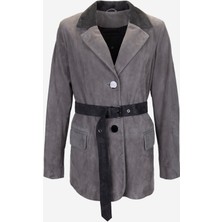 Valmenti Kadın Gri Hakiki Deri Deri Mont 616 Z-4104 Bn Derı Ceket Y25 Grey Suet