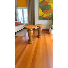 Simillo Home & Living Minimalist Tasarım Masif Ahşap 2'li Yan Sehpa – Tik Renk Zigon Sehpa Seti