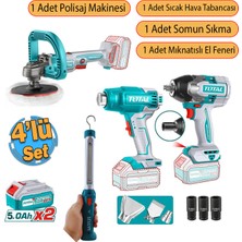 Total 4'lü Set 20 V 4.0 Ah Batarya Polisaj Makine Vidalama Somun Sökme Sıcak Hava Tabanca El Feneri