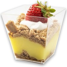 Kristal Plastik Kapaksız Şeffaf Kubik Kase 200CC- 25 Adet Sunum Kasesi, Mika Sunumluk