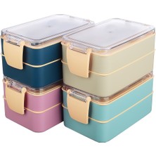 Turkuaz Çok Katlı Yemek Saklama Kabı Seti Çatal Kaşık Dahil