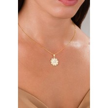 925 Ayar Gümüş Allah Yazılı Çiçek Motifli Kolye – Zirkon Taşlı – 45 cm Zincir