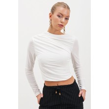 Hakke Çapraz Büzgülü Crop Bluz