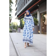 Hakke Desenli Uzun Elbise