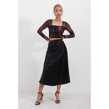 Hakke A Kesim Midi Saten Etek