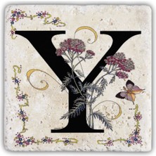 Y Harfi Doğaltaş Baskılı Bardak Altlığı, Şık ve Doğal Tasarım