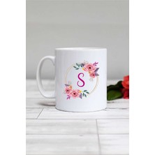 Çiçekli S Harfli Şık Kupa Bardak, Zarif ve Kullanışlı Tasarım, Ev ve Ofis Için Ideal