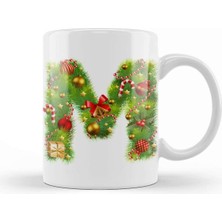 Yılbaşı Temalı M Harfli Beyaz Porselen Kupa Bardak, Sevdikleriniz Için Şık ve Özel Hediye