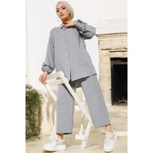 Düğme Detaylı Ikili Keten Takım