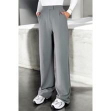 Yüksek Bel Cırt Cırtlı  Düz Kesim Kumaş Pantolon